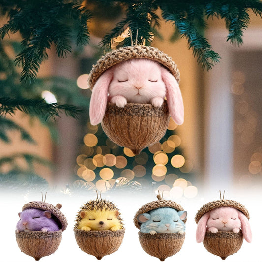 Forest Animal Acorn Ornaments ¨C Cozy Forest Christmas Ornament,New Woodland Creatures Christmas Ornament,2D Flat Acrylic Pine Cone Animal Decoration,10Cm Whimsical Forest Acrylic Pendant For Tree