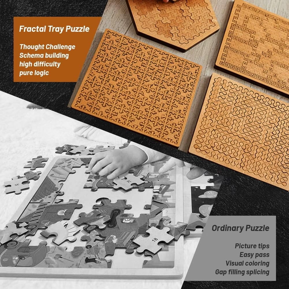 Fractal Puzzle,Fractal Tray Puzzle,Hard Difficult Wooden Jigsaw For Adults,Reverse Thinking Puzzles,Portable Impossible Reverse Thinking Challenging No Image Puzzle,Wooden Puzzles To Bend Your Mind