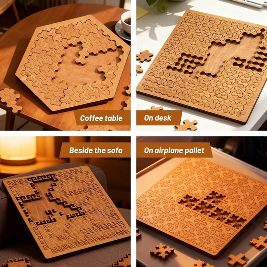 Fractal Puzzle,Fractal Tray Puzzle,Hard Difficult Wooden Jigsaw For Adults,Reverse Thinking Puzzles,Portable Impossible Reverse Thinking Challenging No Image Puzzle,Wooden Puzzles To Bend Your Mind