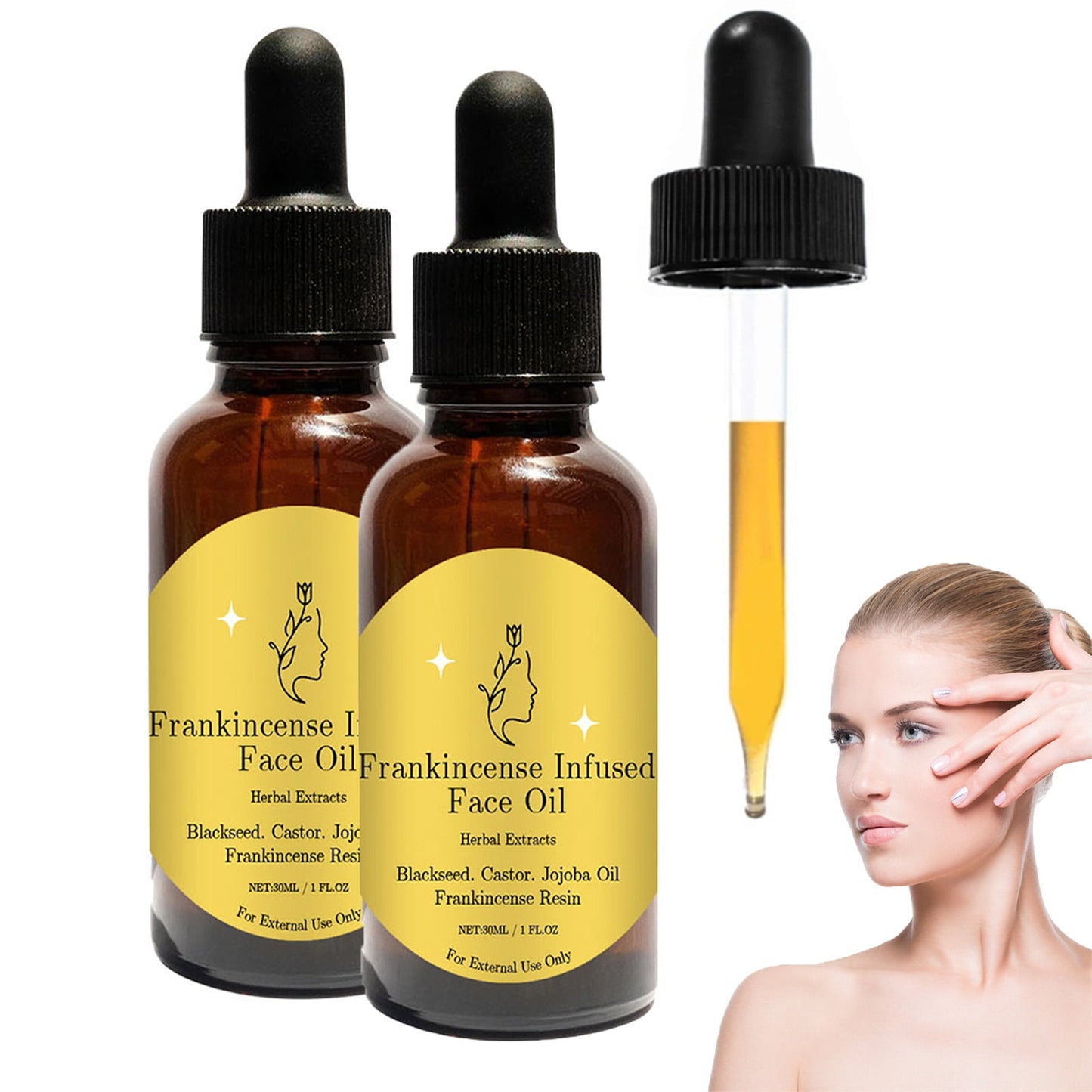 Frankincense Resin Infused Organic Black Seed Jojoba Oils for Facial Moisturizer ,Frankincense Oil for Face,Miracle Facial Moisturizer Cold Pressed Serum Natural Skincare Hydrates Skin,2PCS