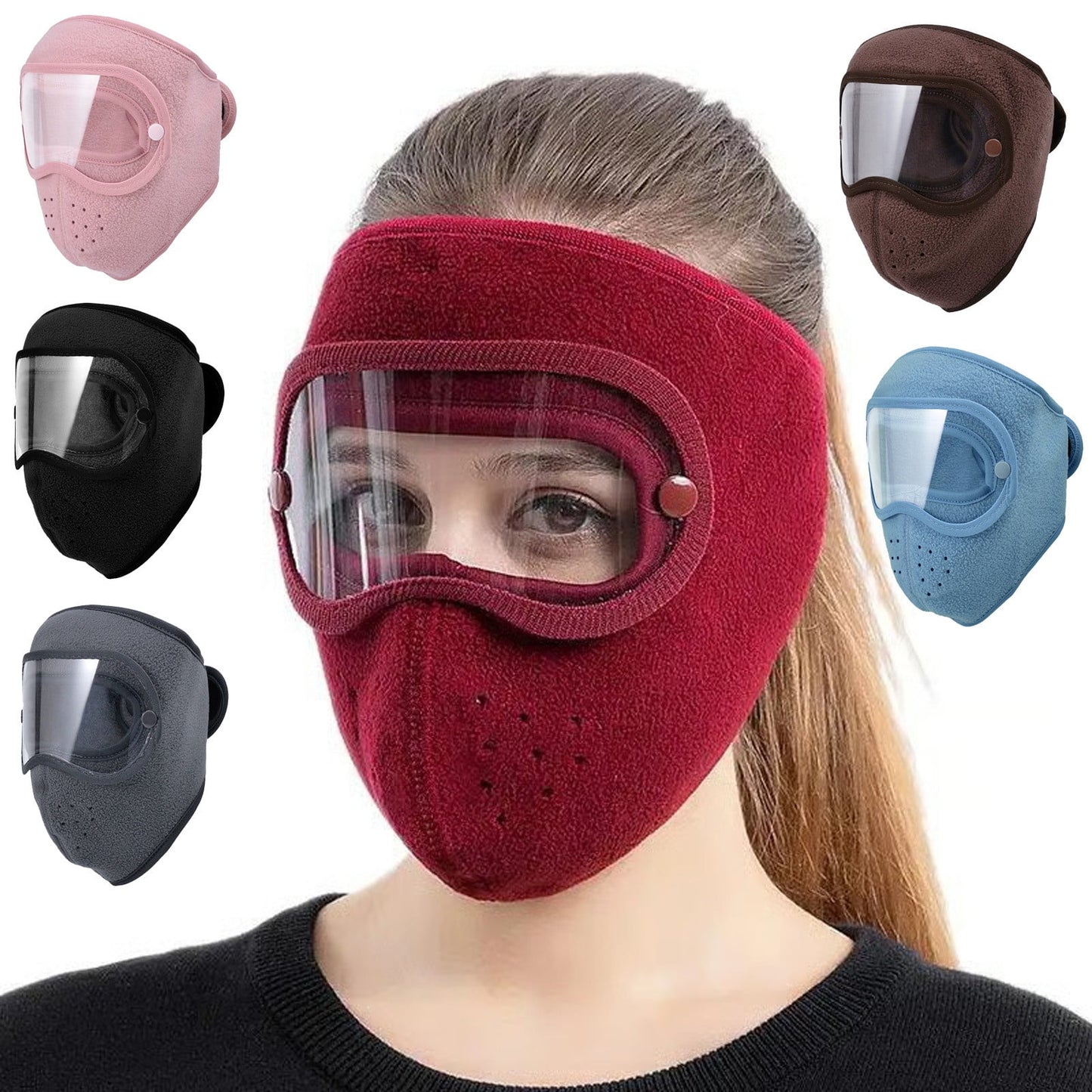 Full Face Protection Headgear, Winter Warm Masks, Polar Fleece Riding Windproof Hd Goggles Face Protection Mouth Shield,Ski Riding High-Definition Protective Mirror
