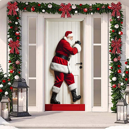 Funny Santa Claus Christmas Door Covers For Front Door,Christmas Door Curtain,Christmas Door Hanging Backdrop Decorations,Christmas Scene Layout Background Cover,Home Indoor Outdoor Winter Holiday