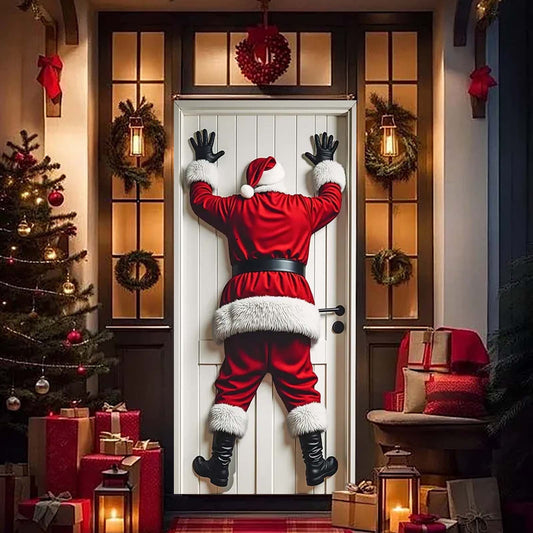 Funny Santa Claus Christmas Door Covers For Front Door,Christmas Door Curtain,Christmas Door Hanging Backdrop Decorations,Christmas Scene Layout Background Cover,Home Indoor Outdoor Winter Holiday