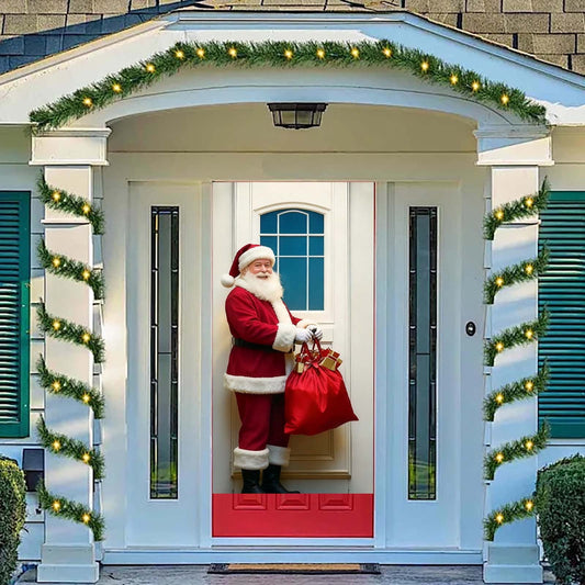 Funny Santa Claus Christmas Door Covers For Front Door,Christmas Door Curtain,Christmas Door Hanging Backdrop Decorations,Christmas Scene Layout Background Cover,Home Indoor Outdoor Winter Holiday