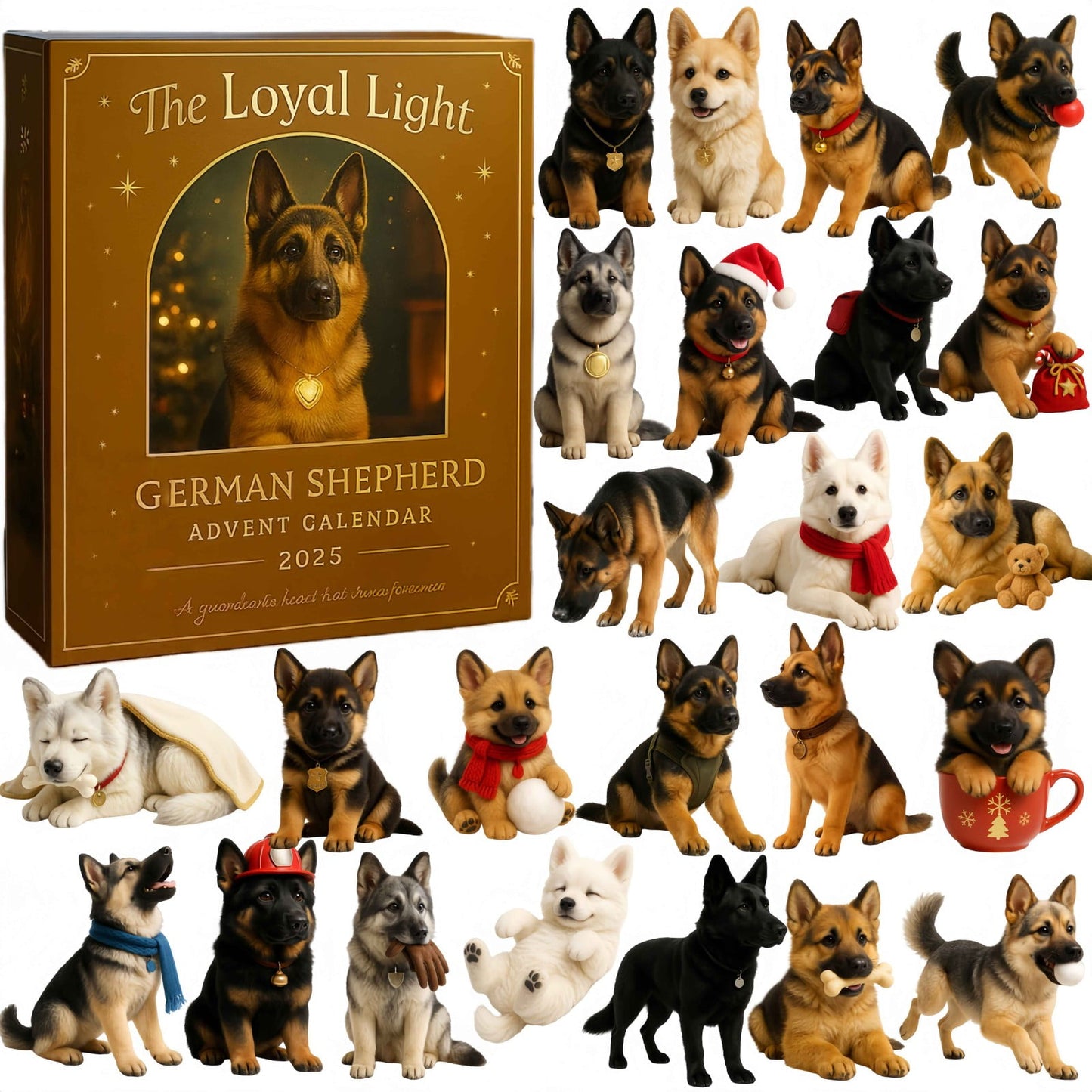 German Shepherd Advent Calendar,24 Days Countdown Calendar,Loyal Courage & Devotion,Dog Advent Calendar With Acrylic Figurines,German Shepherd Christmas Countdown Gift For Dog Lovers