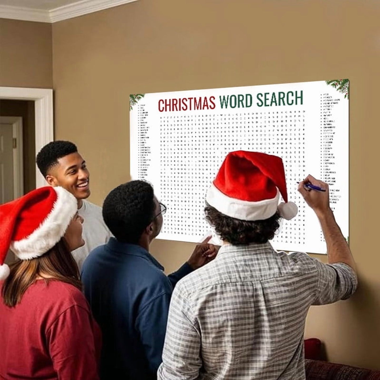 Giant 80X50Cm Wall Game, 50 Words Christmas/Thanksgiving Word Search Poster, Holiday Activity Poster, Christmas Word Find Puzzle Decoration Include 50 Words, Fun Interactive Experience For Family
