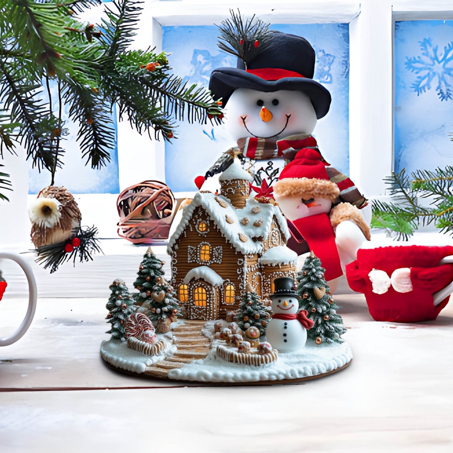 Gingerbread Christmas Decorations Wooden House, Gingerbread House Christmas Table Centerpiece And Holiday Kitchen Decor