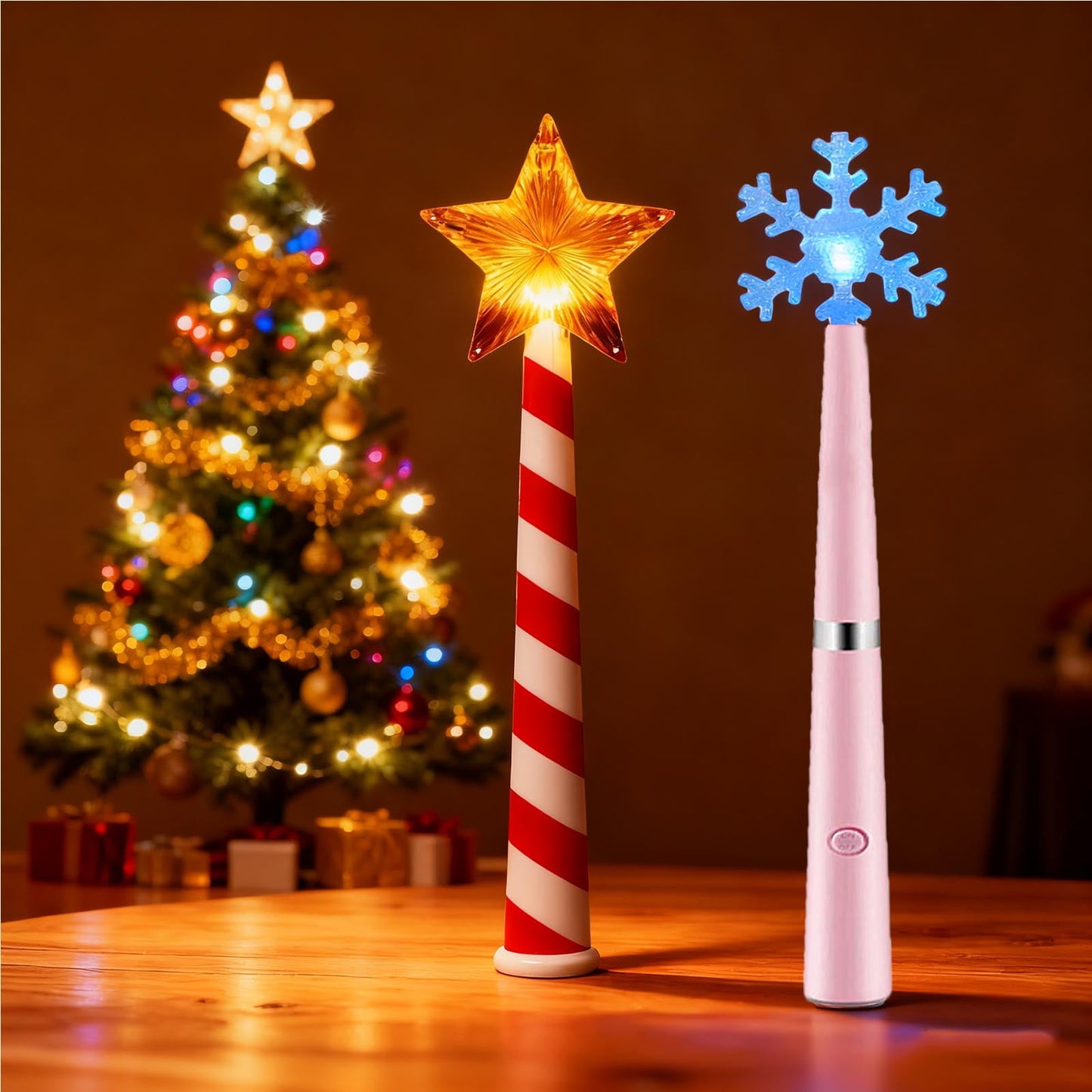Glowing Christmas Tree Light Controller,Christmas Tree-Shaped Light Controller Red And White Striped Star Glowing Christmas Decoration Christmas Tree Light Control Wand,Pink And Snowflake