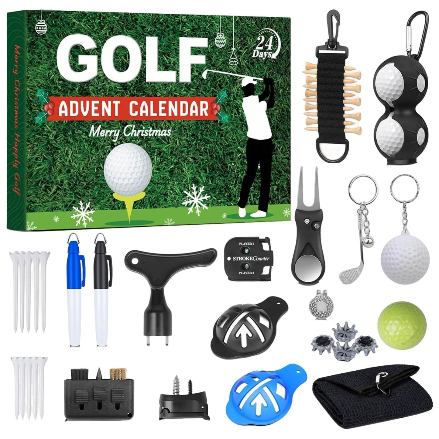 Golf Lovers 24-Day Christmas Countdown Calendar,Golf Advent Calendar For Men Teen Boy, Gift For Father, Husband, Or Boyfriend, Perfect Holiday Gift Featuring Golf Balls,Ball Markers