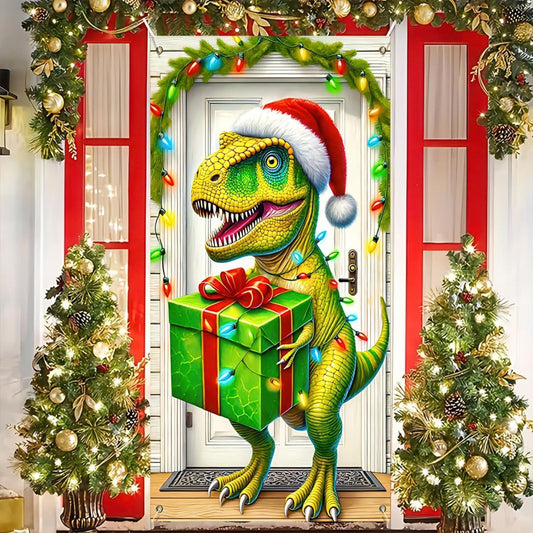 Green 35X71In Christmas Door Cover,Dwarf/Santa Claus/Christmas Tree/Garland/Snowman Christmas Door Decorations,Merry Christmas Front Door Decoration,Holiday Party Christmas Decorations Indoor,Outdoor