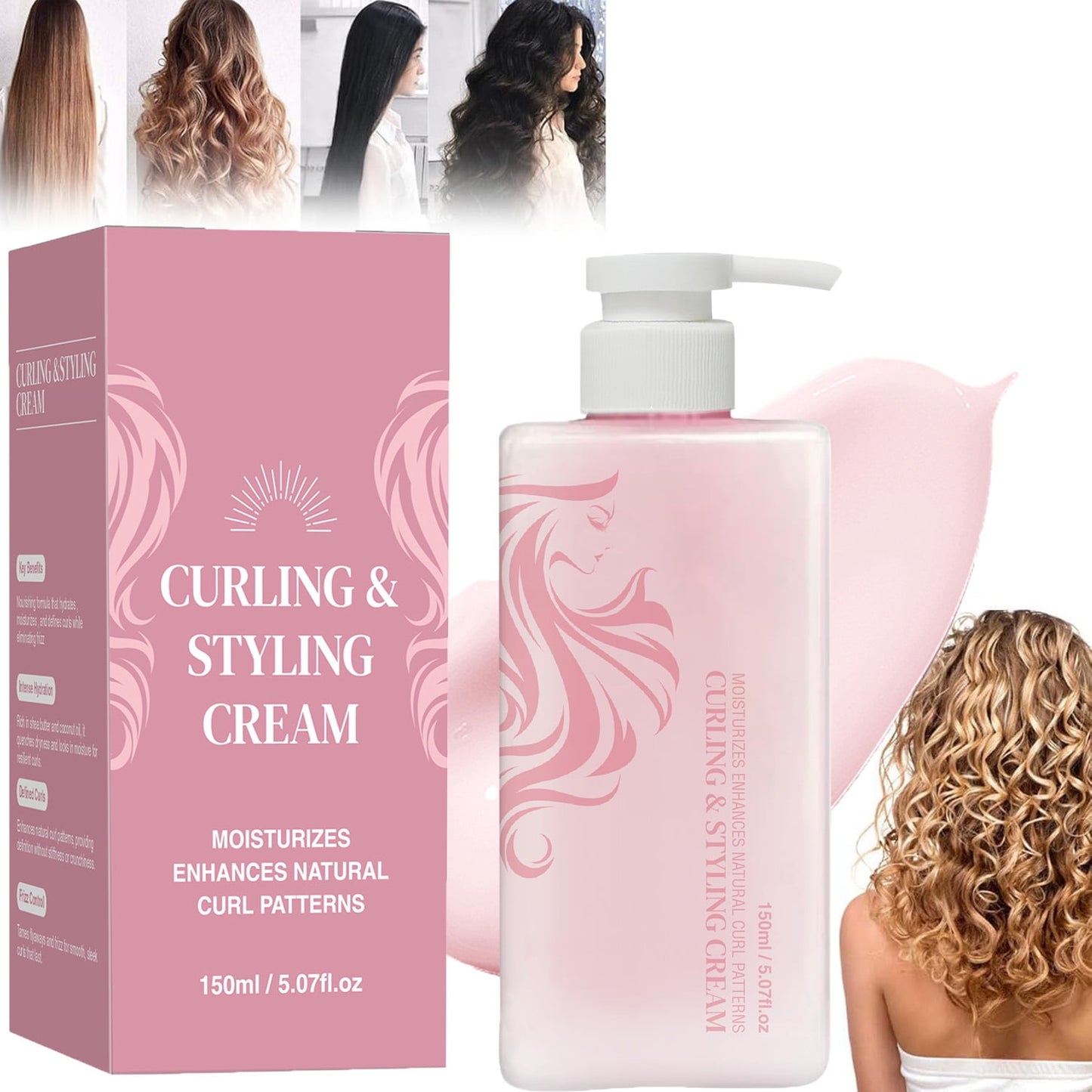 Hair Curl Defining Cream, Curl Defining Cream, Curl Cream for Curly Hair Anti Frizz,Moisturizing, Smoothing for All Natural Textures for Curly Wavy Hair,1PCS