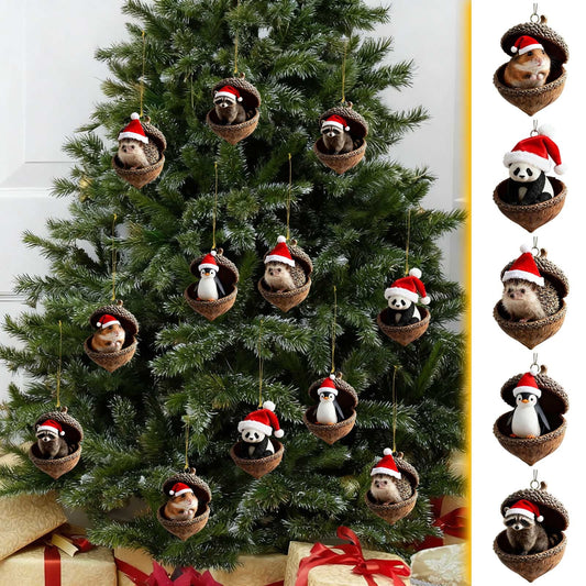 Hat New Forest Animal Acorn Ornaments ¨C Cozy Forest Christmas Ornaments,Forest Animal Christmas Ornaments,2D Flat Hanging Decorations For Xmas,Car Mirror Doors, Garlands,Fireplaces,Holiday Gifts