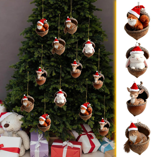 Hat New Forest Animal Acorn Ornaments ¨C Cozy Forest Christmas Ornaments,Forest Animal Christmas Ornaments,2D Flat Hanging Decorations For Xmas,Car Mirror Doors, Garlands,Fireplaces,Holiday Gifts