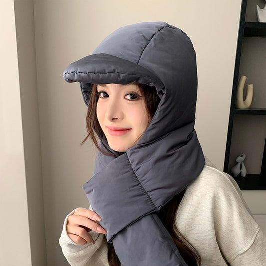 Hat Scarf,Hat With Scarf Attached,Winter Scarf Windproof Ear Protector Pullover Hat,Winter Warm Knitting Thick Warm Ear Guard Hat Scarf For Women
