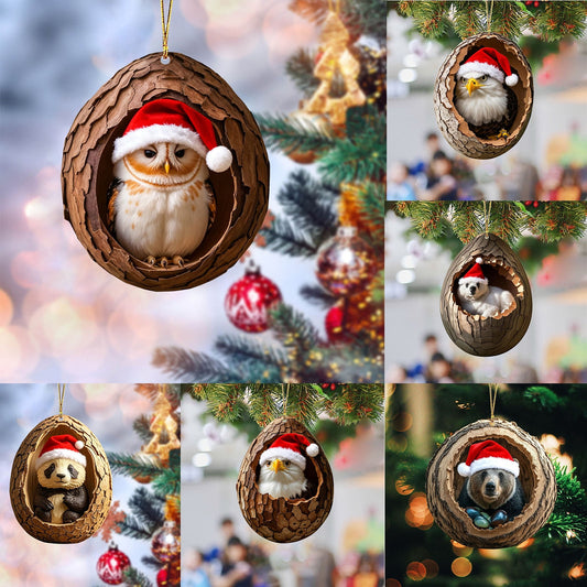 Hazelnut Forest Animal Acorn Ornaments ¨C Cozy Forest Christmas Ornament,New Woodland Creatures Christmas Ornaments,2D Flat Acrylic Pine Cone Animal Decoration,Christmas Tree Decor,Car Mirror,Gift