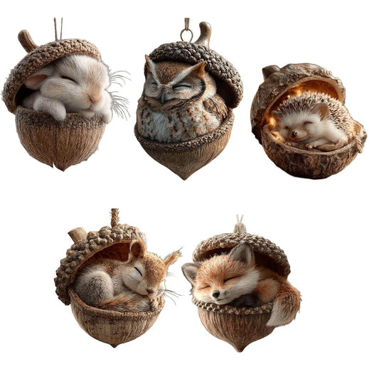 Hazelnut Hazel Tree Seed Forest Animal Acorn Ornaments Cozy Forest Christmas Ornaments,Acrylic Hanging Ornament For Home Decor, New Pine Cone Animal Decoration, Woodland Creature Hanging Ornament