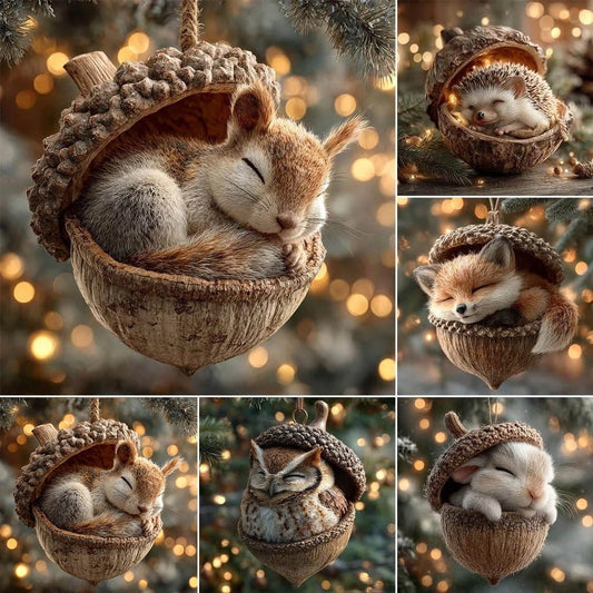 Hazelnut Hazel Tree Seed Forest Animal Acorn Ornaments Cozy Forest Christmas Ornaments,Acrylic Hanging Ornament For Home Decor, New Pine Cone Animal Decoration, Woodland Creature Hanging Ornament