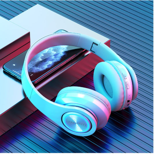 Head-Mounted Foldable Wireless Bluetooth 5.0 Headphones With Fm/Tf-Card/Aux-In,7-Color Gradient Aperture Light, Built-In Mic,10H Playtime For Music/Gaming/Cosplay,Festival/Birthday Gifts For Children