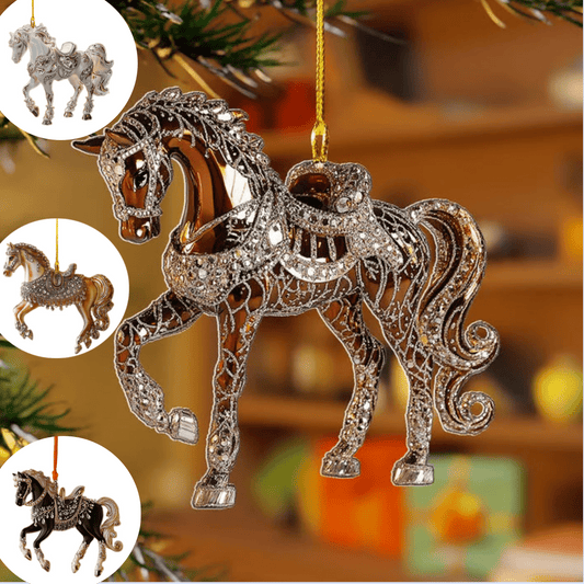 Horse Ornaments For Christmas Tree,Equestrian Decor Christmas Horse Christmas Ornaments,Christmas Acrylic Ornament,Metal Horse Ornament With Rhinestones,For Holiday Xmas Party Favor Supplies
