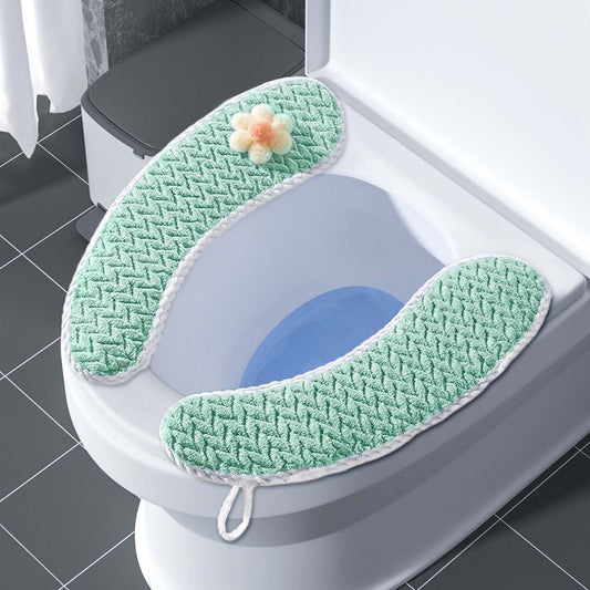 Household Thickened Toilet Seat Warmer Covers With Handle,Toilet Seat Cushion,All-Season Compatible,Cartoon Portable,Soft Knitted Washable Set,Washable Full Surround Elastic Round & Rectangular Seats