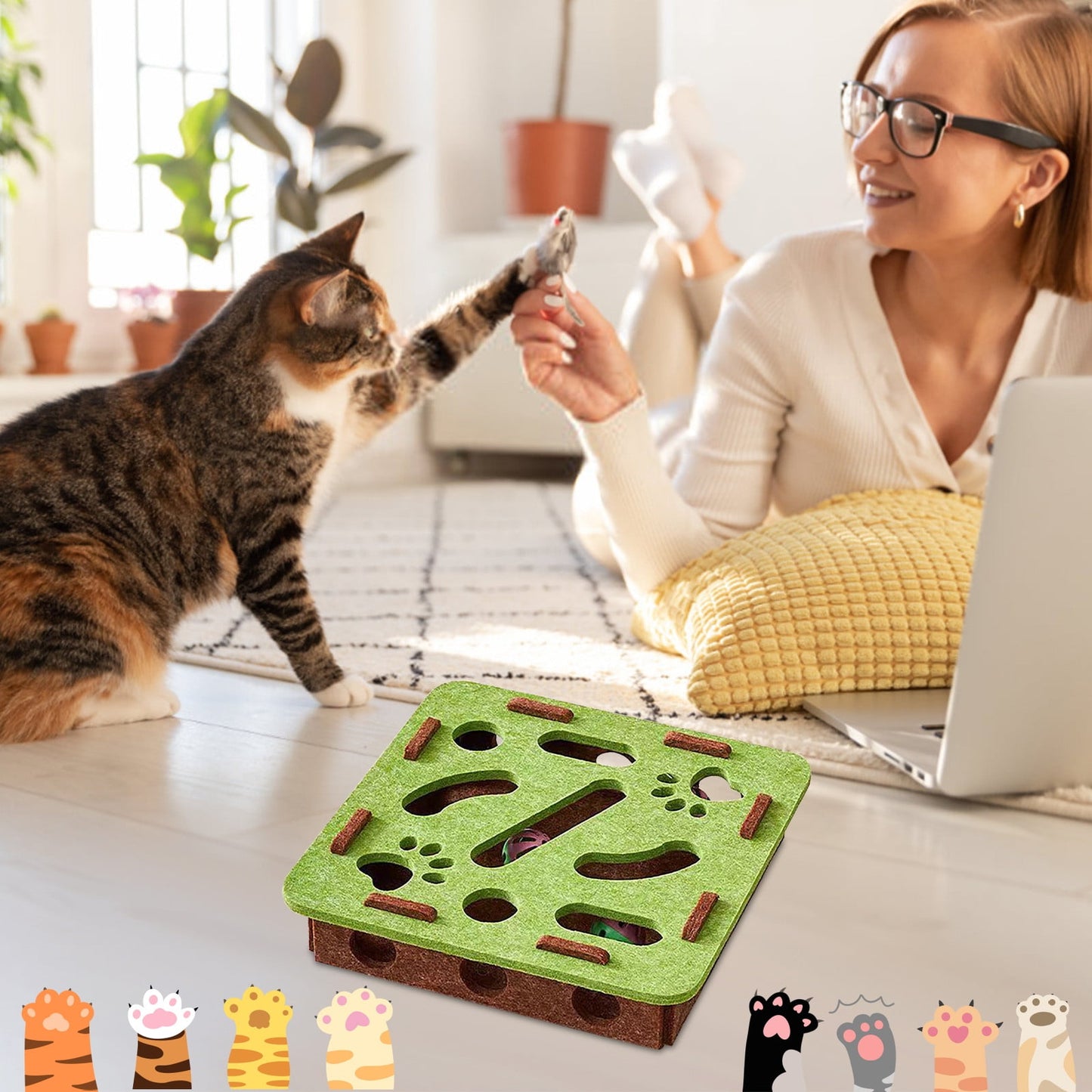 Indoor Pet Game For Mental Stimulation-Exercise,Anxiety Relief-30X30X7.5Cm Pet Box Interactive Digging Construction Scene Puzzle Toy,Interactive Pet Digging Box With Puzzle Game,3 Random Color Balls