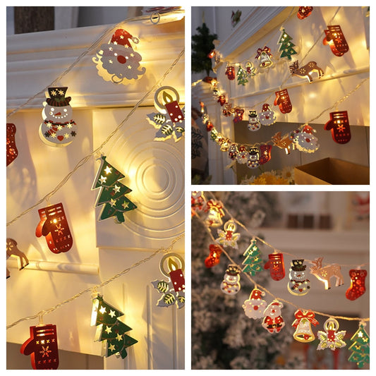 Iron Father Christmas String Lights - 10 Led Multicolor Battery Operated Garland For Indoor Outdoor Christmas Decor, 150Cm