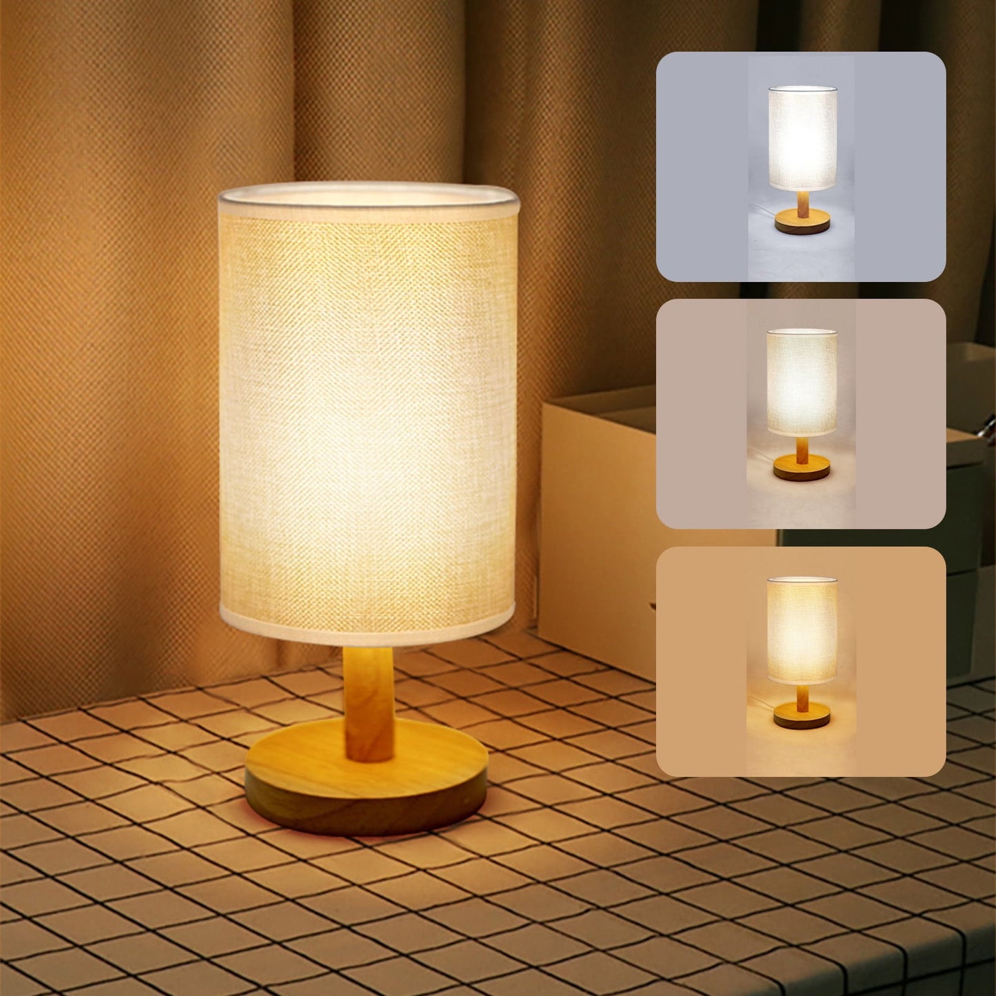 Lamps for Living Room,CELNNCOE Table Lamp For Bedroom 3 Way Dimmable Nightstand Lamp With Round Flaxen Fabric Shade For Living Room Office Dorm, Solid Wood, LED Bulb Included