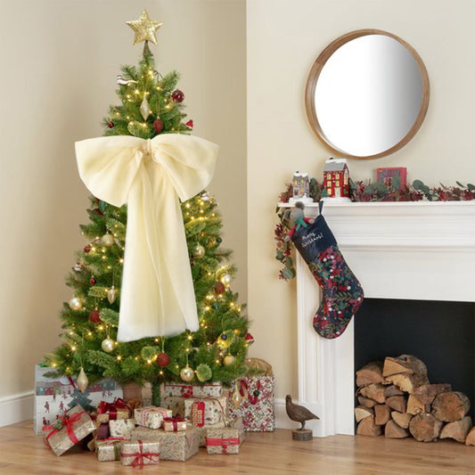 Large Beige Snow Bow For Christmas Tree Decorations, Premium Velvet Hanging Bow For Windows, Wedding & Holiday Scene Layout,Christmas Decorations Snow Bow Hanging Window Beauty Scene Layout