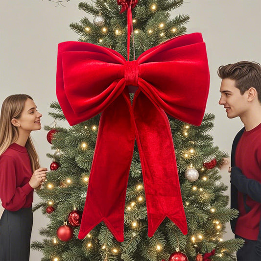 Large Christmas Bow Tree Topper,24.8 In Red Velvet Bows For Christmas Tree,Christmas Tree Bow Topper,Giant Wreath Bows,Ribbon Hanging Bows,Holiday Home Wall Outdoor Indoor Party Garland Crafts Decor