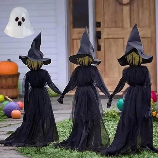 Life-Size Light-Up Screaming Witches Halloween Decor - Outdoor LED Animated Witch with 7 Color Changing Lights & Sound Activation, Scary Yard Decoration