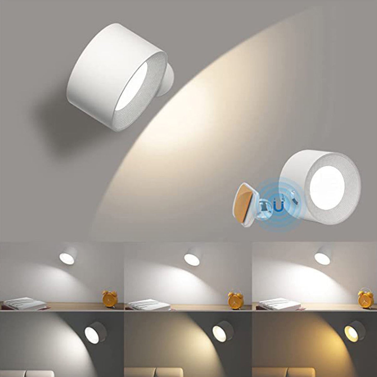 Lights of Sweden Wall Lights, USB Rechargeable Wall Mounted Sconces, Living Room Gadgets, LED Wall Lights, Portable Adjustable Night Light Magnetic Suction Cabinet Light for Bathroom, Living
