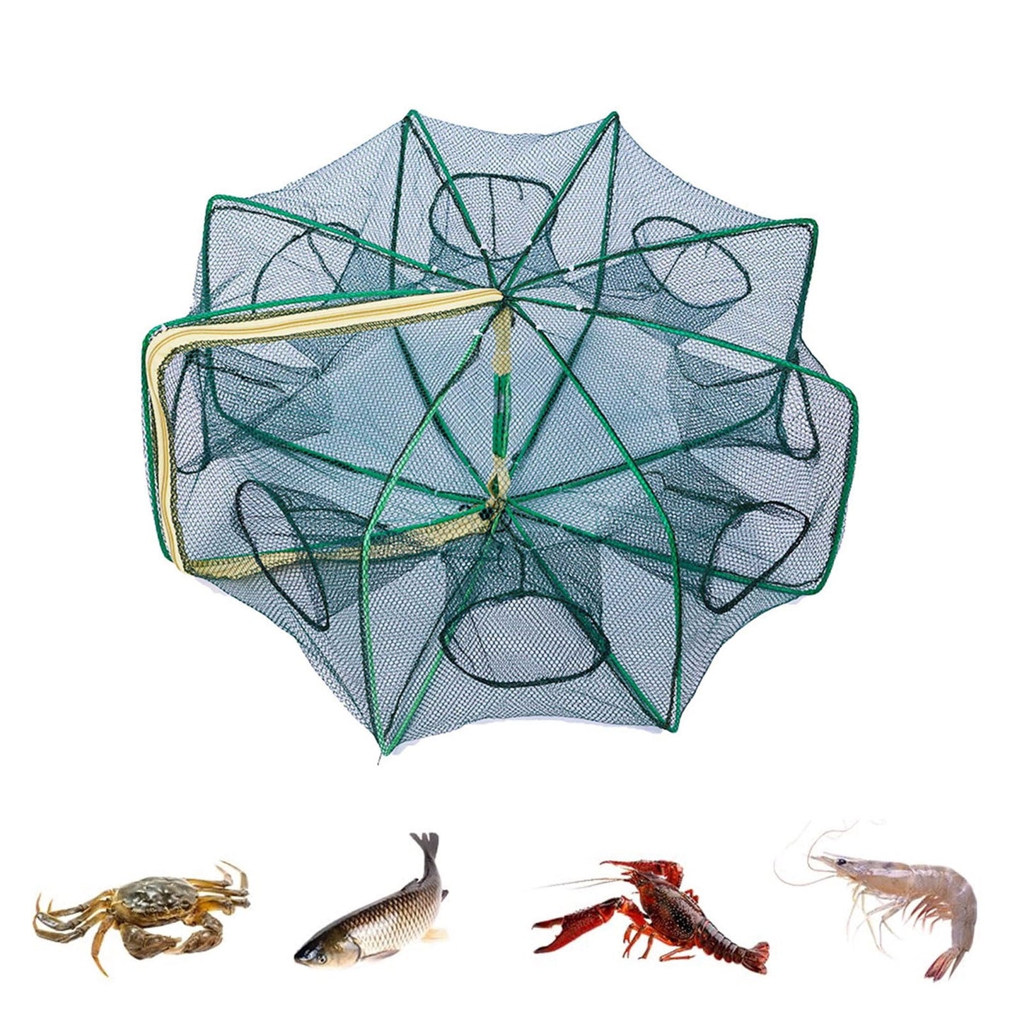 The Magic Foldable Fishing Trap, 8 Holes Foldable Fishing Nets for Fish/Crab/Shrimp/Crawdad, Portable Folded Fishing Bait Trap Kit for Outdoor Fishing