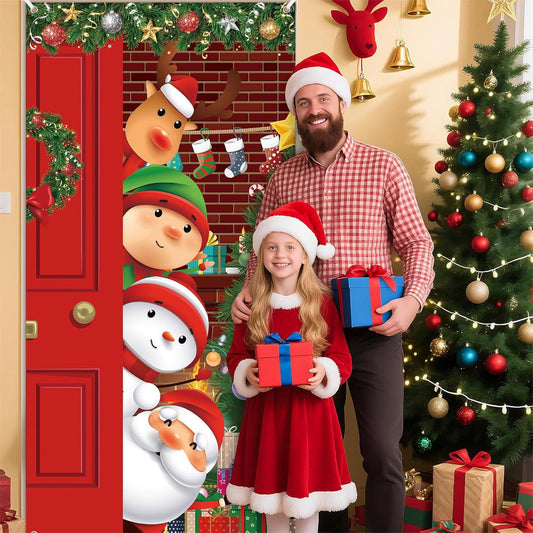 Merry Christmas Door Cover Christmas Photo Backdrop Xmas Winter Holiday Party Decorations And Supplies For Home,Ront Door Christmas Decorations,Christmas Door Decorations,Christmas Background-71¡Á35''