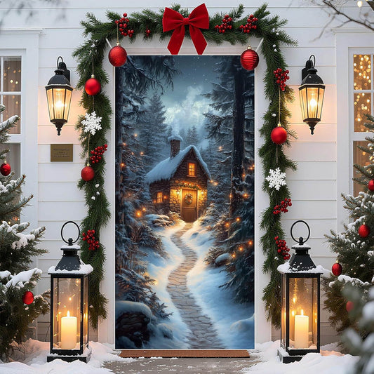 Merry Christmas Door Cover Christmas Photo Backdrop Xmas Winter Holiday Party Decorations And Supplies For Home,Ront Door Christmas Decorations,Christmas Door Decorations,Christmas Background-71¡Á35''