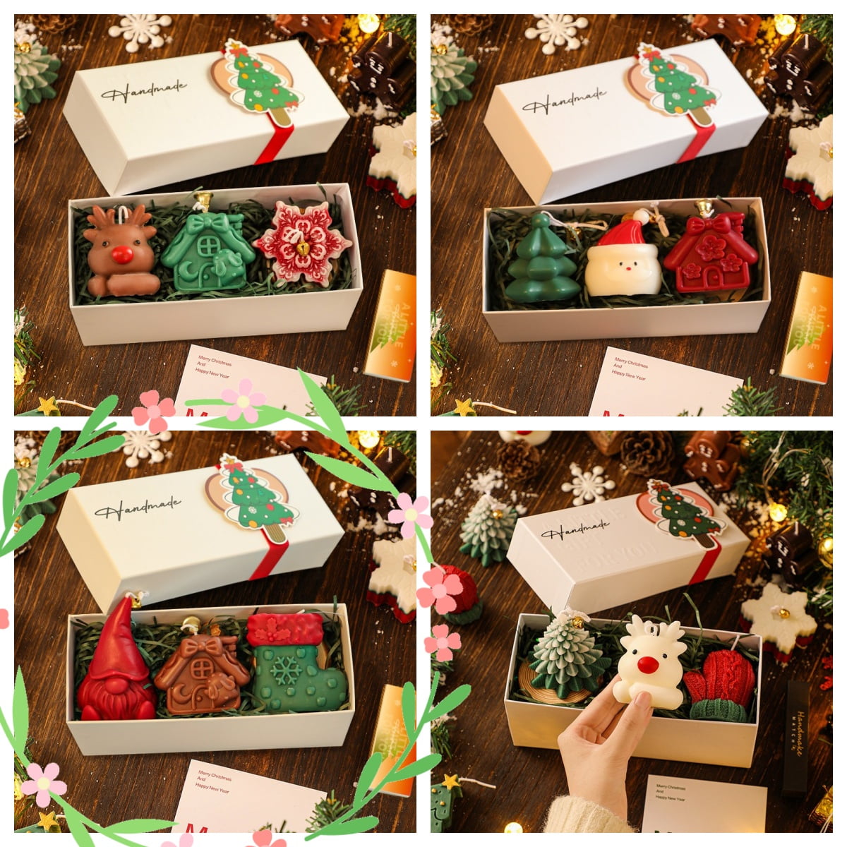 Mini Christmas Candles,Decorative Christmas Candles,Christmas Candle Gift Set,Tree Elk Snowman Glove Shaped Candles Gift For Women Christmas Home Party Decor Xmas Holiday Bedroom Table New Year Decor