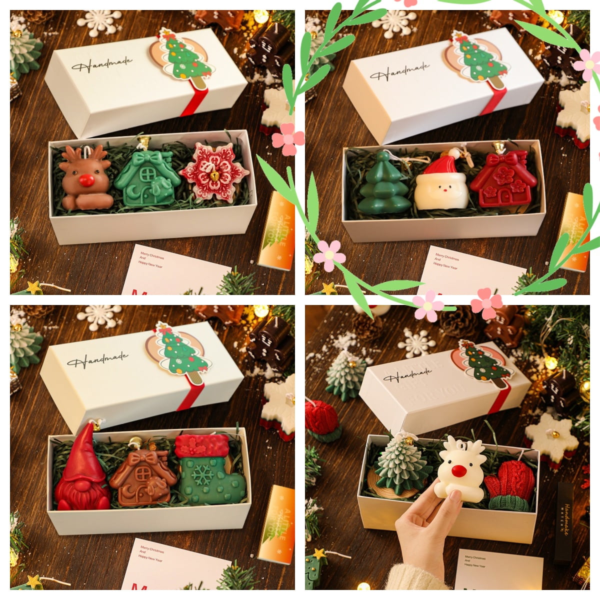 Mini Christmas Candles,Decorative Christmas Candles,Christmas Candle Gift Set,Tree Elk Snowman Glove Shaped Candles Gift For Women Christmas Home Party Decor Xmas Holiday Bedroom Table New Year Decor