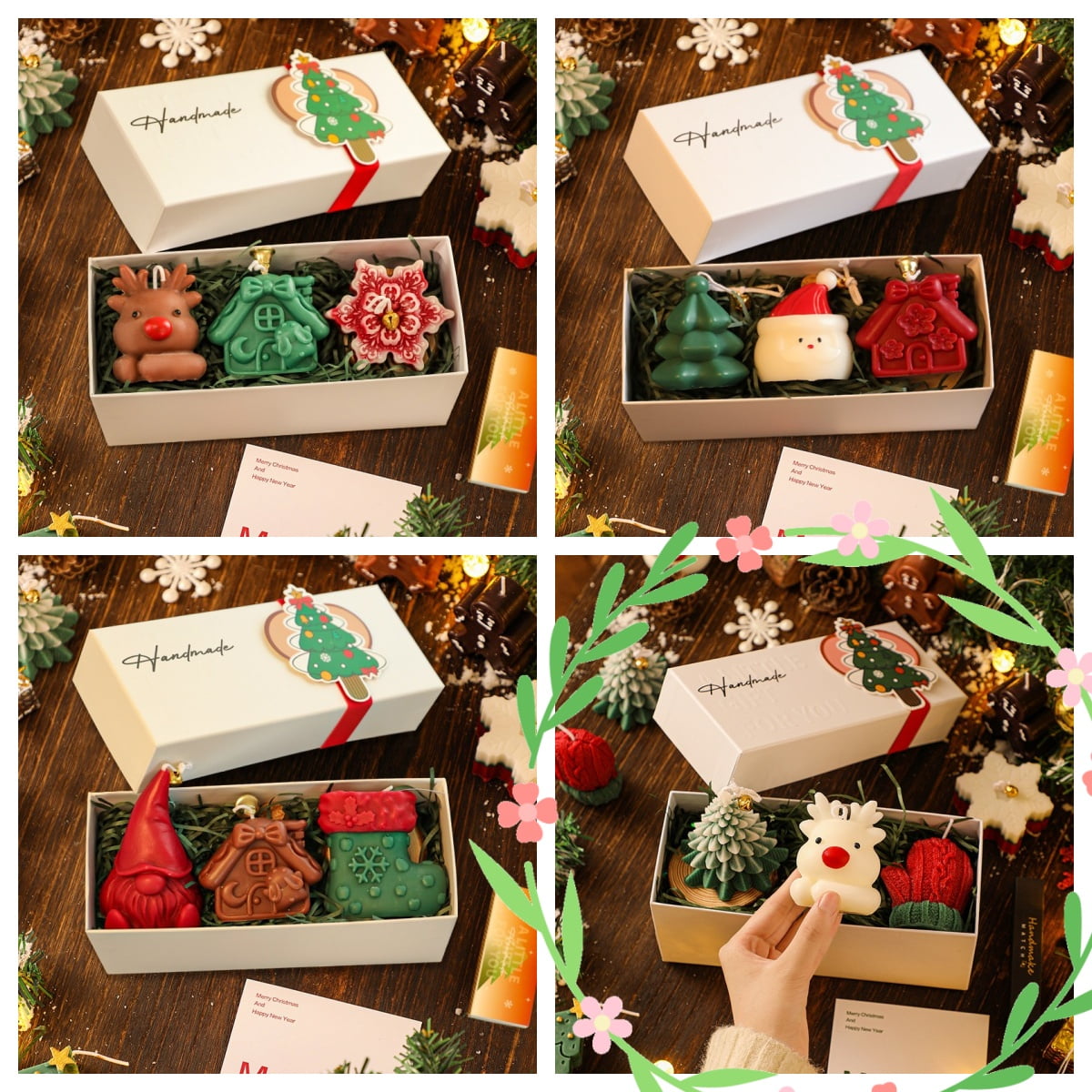 Mini Christmas Candles,Decorative Christmas Candles,Christmas Candle Gift Set,Tree Elk Snowman Glove Shaped Candles Gift For Women Christmas Home Party Decor Xmas Holiday Bedroom Table New Year Decor