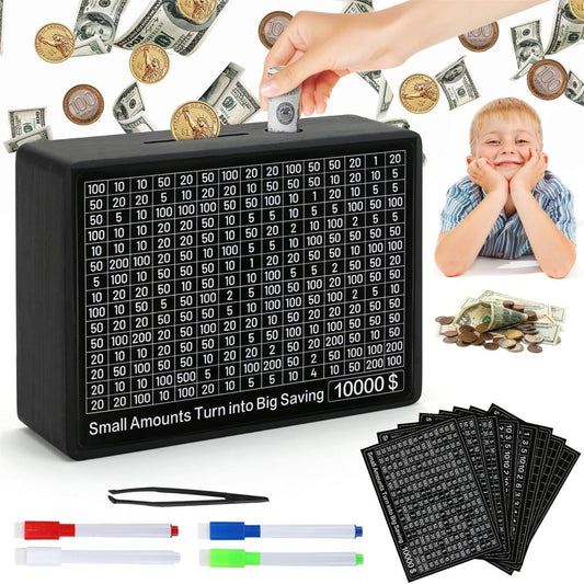 Money Saving Box,Wooden Money Box ,10000 Savings Challenge Box,Cash Vault Wooden Savings Box Coin Money Savings Box With Counter,Gift For Adults Kids Boys,1000$