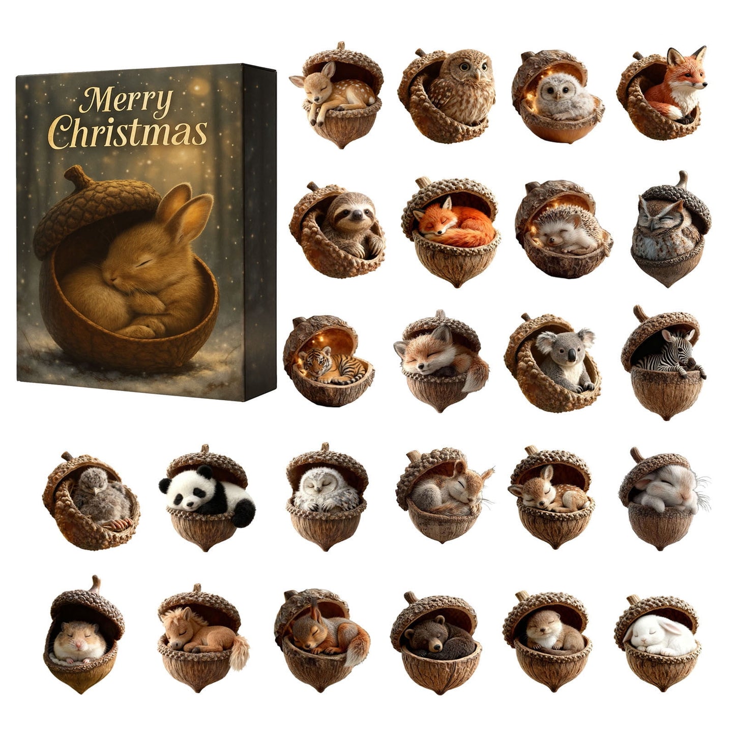 New 2025 Pinecone Animals Advent Calendar 2025,Forest Animal Pendants, Acorn Animal Pendants,Acrylic Christmas Countdown Calendar For Home Decor, Festive Family Activity Holiday Decoration