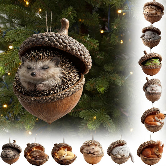 New Hot Forest Animal Acorn Ornaments ¨C Cozy Forest Christmas Ornament,New Woodland Creatures Christmas Ornaments,2D Flat Acrylic Pine Cone Animal Decoration,Christmas Tree Decor,Car Mirror,Gifts