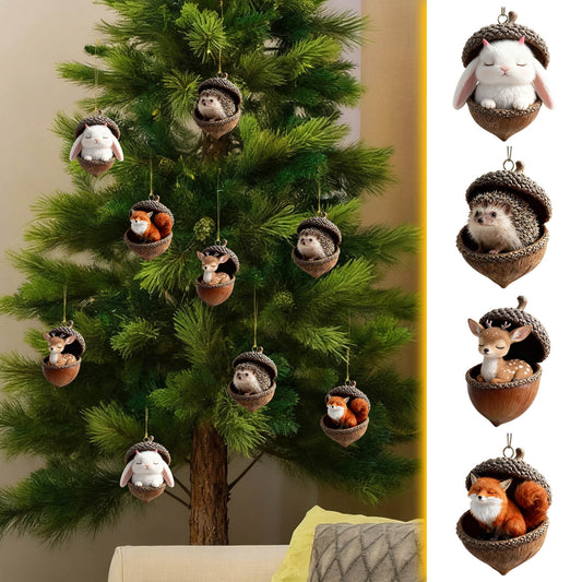 New Hot Forest Animal Acorn Ornaments ¨C Cozy Forest Christmas Ornament,New Woodland Creatures Christmas Ornaments,2D Flat Acrylic Pine Cone Animal Decoration,Christmas Tree Decor,Car Mirror,Gifts