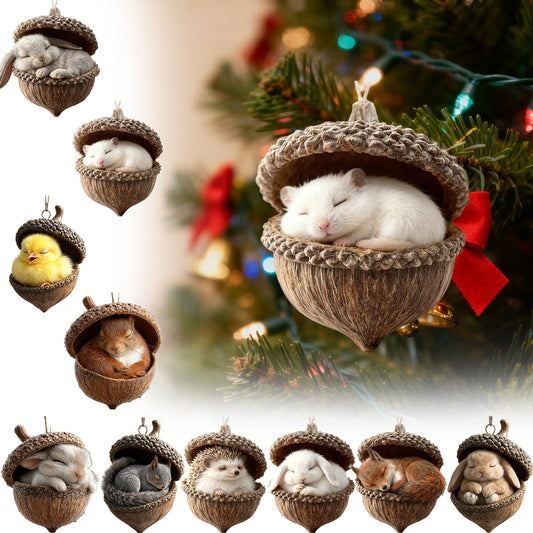 New Hot Forest Animal Acorn Ornaments ¨C Cozy Forest Christmas Ornament,New Woodland Creatures Christmas Ornaments,2D Flat Acrylic Pine Cone Animal Decoration,Christmas Tree Decor,Car Mirror,Gifts
