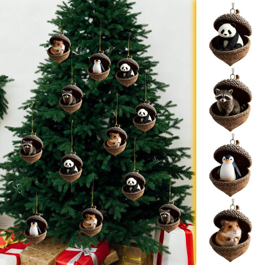 New Hot Forest Animal Acorn Ornaments ¨C Cozy Forest Christmas Ornament,New Woodland Creatures Christmas Ornaments,2D Flat Acrylic Pine Cone Animal Decoration,Christmas Tree Decor,Car Mirror,Gifts