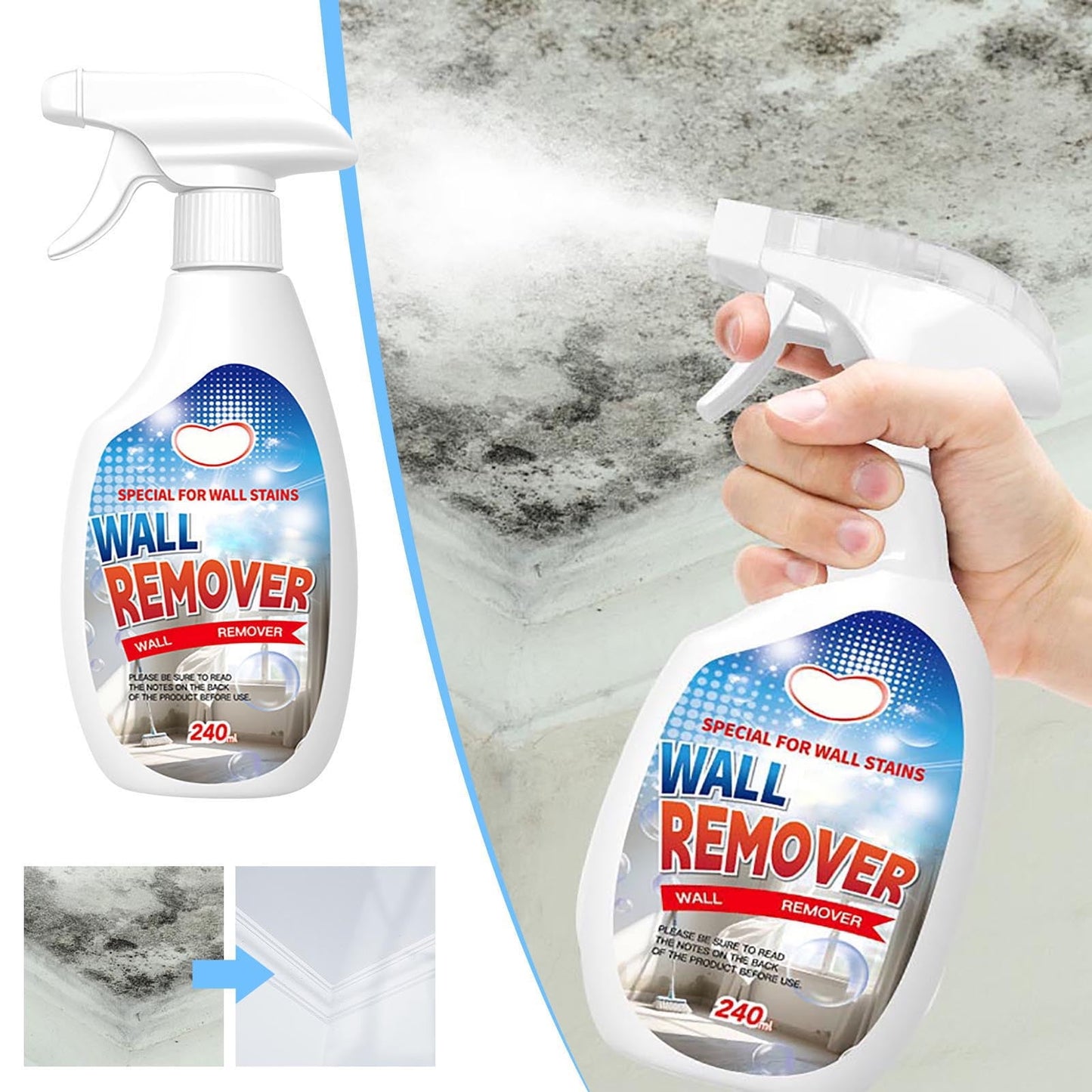 New Upgraded Strong 240Ml Home Wall Remover -Mildew Stain Remover Spray, Antis-And Mildews Cleaner For White Walls
