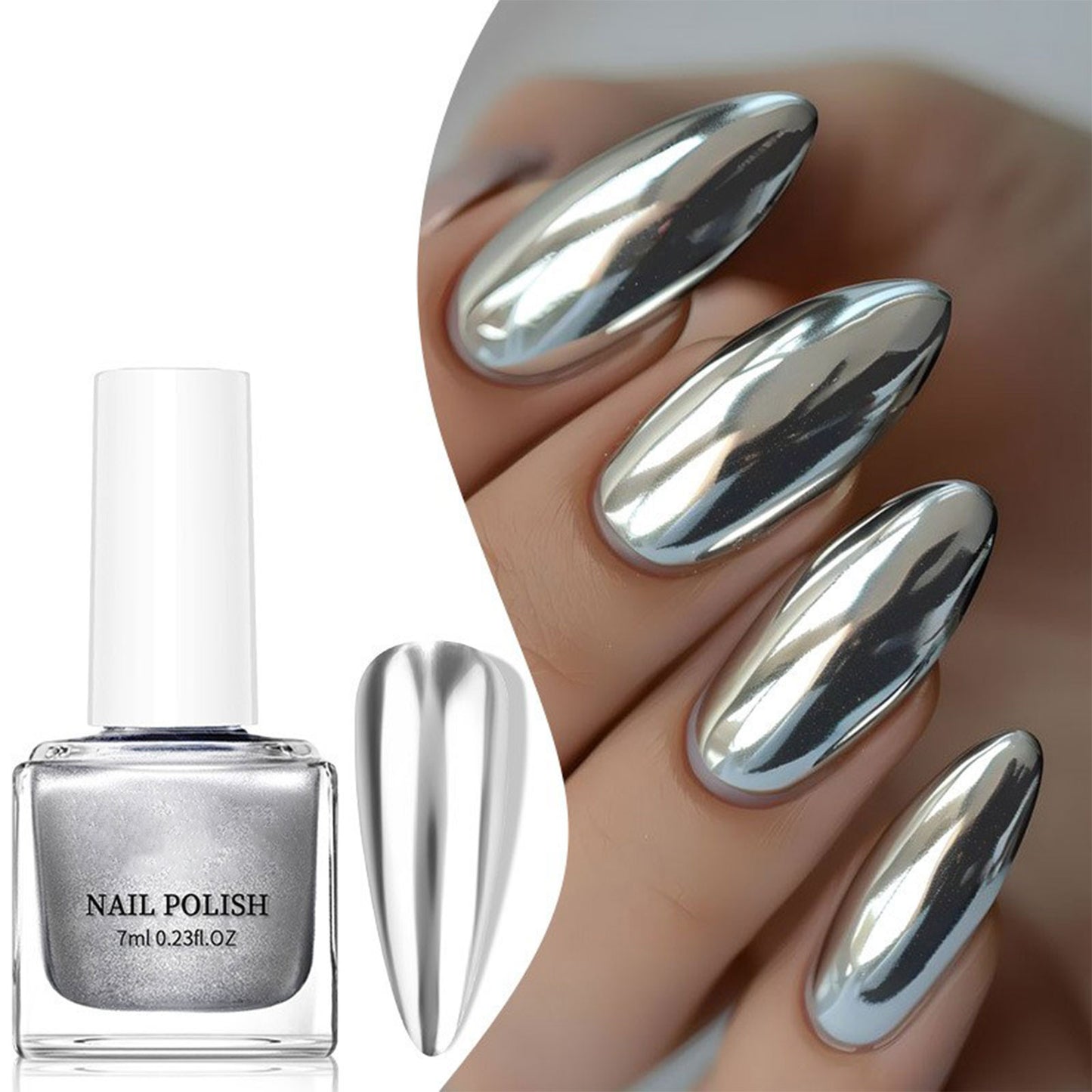 Banzch Nail Polish,Metal Nail Polish Metal Mirror Quickly Dry Nail Polish No-Bake Nail Polish 7ml