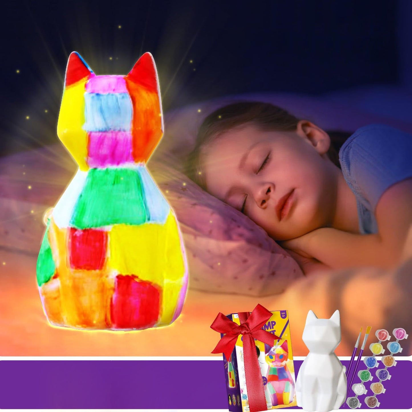 Paint Your Own Lamp Kit, Cat Lamp Craft Kit,Arts And Crafts For Kids Ages 6-8 Girls,Arts And Crafts For Kids Ages 8-12,Painting Kits For Kids Ages 4-8, Diy Night Light Christmas Gift