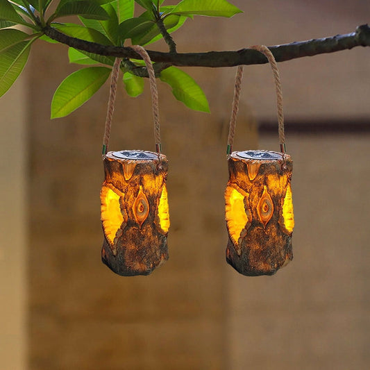 Patio Lights,CELNNCOE Resin Solar Lamp Imitation Tree Stump Garden Lamp Hanging Lamp Portable Outdoor Garden Decoration
