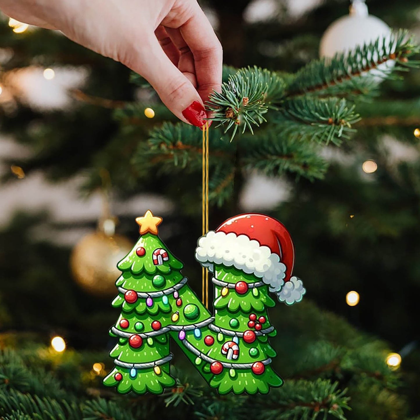 Personalized Diy Green 26 Initial Letter Monogram Ornaments,26 Letters Alphabet Christmas Ornaments With Santa Claus Mini Xmas Tree, For Christmas Tree,Holiday Hanging Decorations & Party Gifts