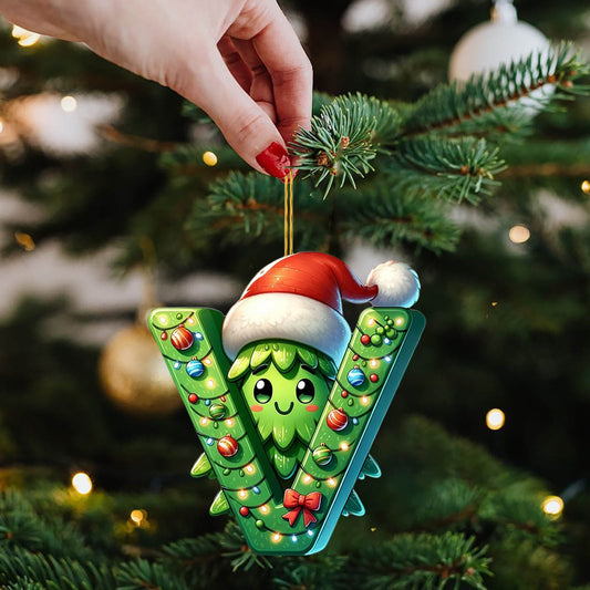 Personalized Diy Green 26 Initial Letter Monogram Ornaments,26 Letters Alphabet Christmas Ornaments With Santa Claus Mini Xmas Tree, For Christmas Tree,Holiday Hanging Decorations & Party Gifts