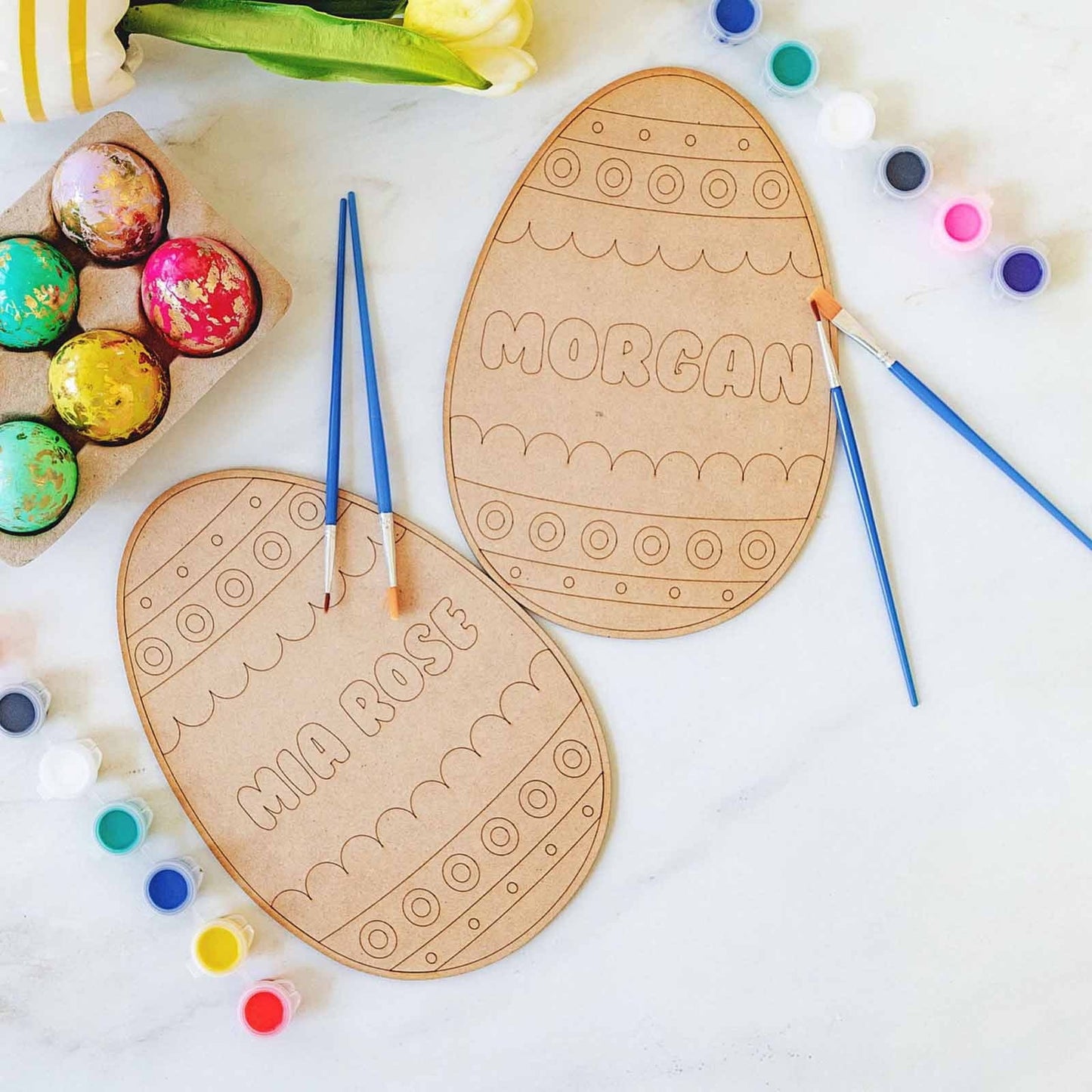 Personalized Easter Egg Paint Set,CELNNCOE DIY Wooden Painting Crafts for Kids, Easter Egg Decorating Basket Stuffer, Children¡¯s Easter Games for Family,Easter Decoration